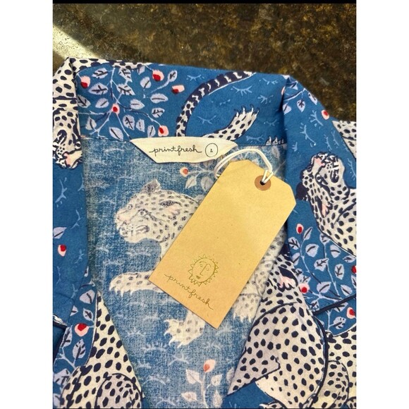 Printfresh Bagheera Leopard Print Saphire 100% Cotton LS Pajama Set Size L NWT - Picture 4 of 6